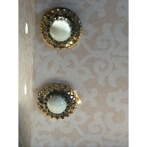 Gold Filled 12K Opal Stone‎ Earrings Vintage Round Screw Back Charles Reis CRCO